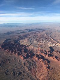 High angle view of dramatic landscape against sky