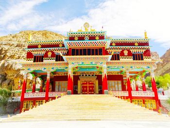 Exterior of temple building against sky