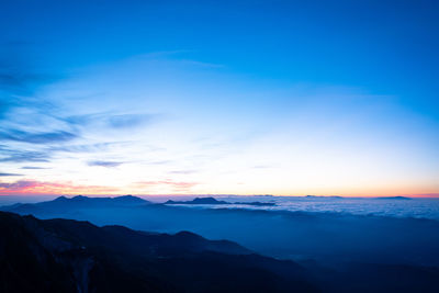 Scenic view of silhouette mountains against sky during sunset
