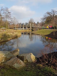 Scenic view of lake against cloudy sky