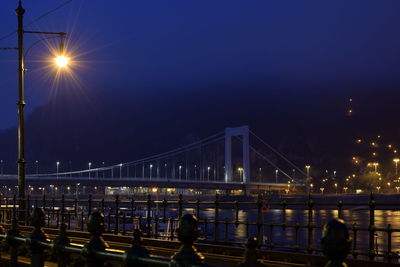 Low angle view of elisabeth bridge over danube river at night