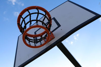 Low angle view of basketball hoop against sky