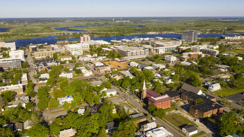 High angle view of townscape against sky