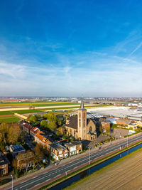 High angle view of cityscape against sky
