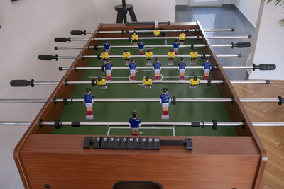 High angle view of foosball table