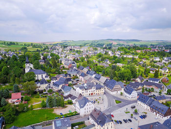 High angle view of townscape against sky