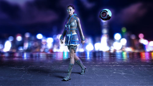 Digital composite image of futuristic woman standing