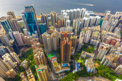 High angle view of buildings in city