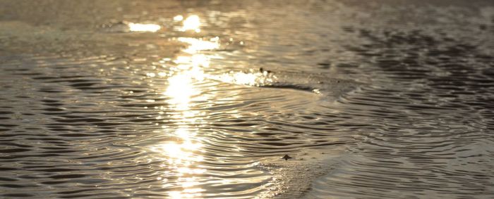 High angle view of rippled lake during sunset