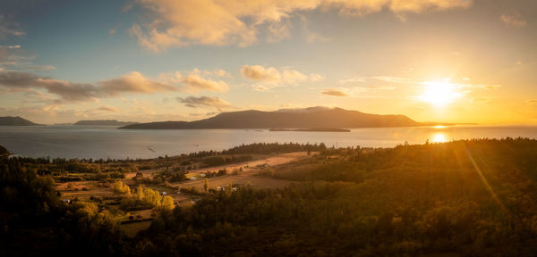 Aerial view of orcas island, washington. drone shot taken from lummi island .