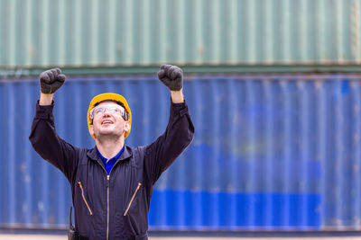 Portrait of man working in factory