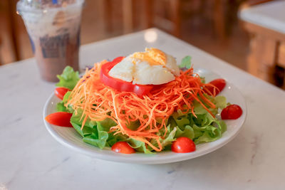 Close-up of salad served in plate