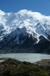 Scenic view of snowcapped mountains against sky