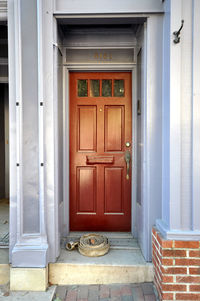 Closed door of building