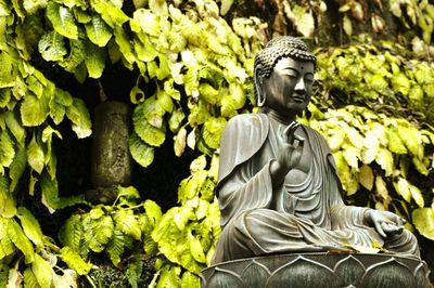 Statue of buddha against plants