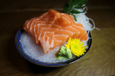 Close-up of fish in plate on table