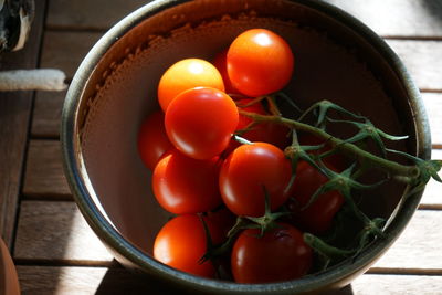 High angle view of tomatoes in bowl