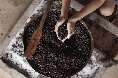 High angle view of woman preparing food