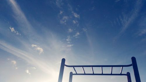 Low angle view of railing against sky