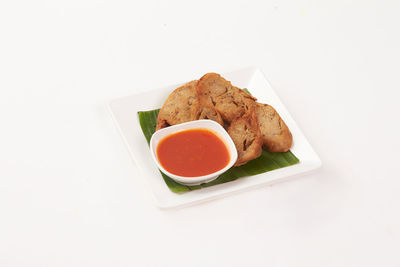 High angle view of breakfast served on table