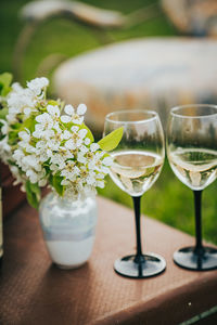 Close-up of wine glass on table