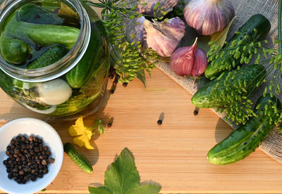 High angle view of food on table