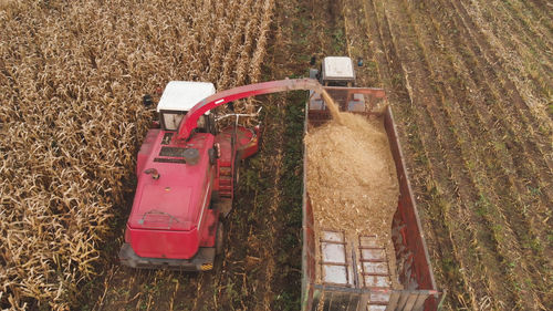 High angle view of machinery on field