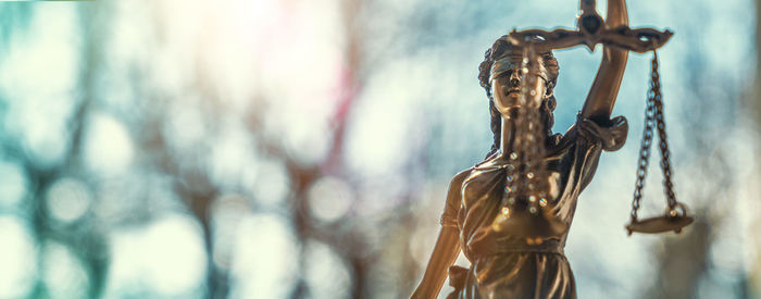 Close-up of lady justice statue
