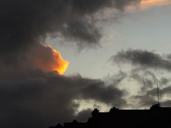 Low angle view of buildings against cloudy sky