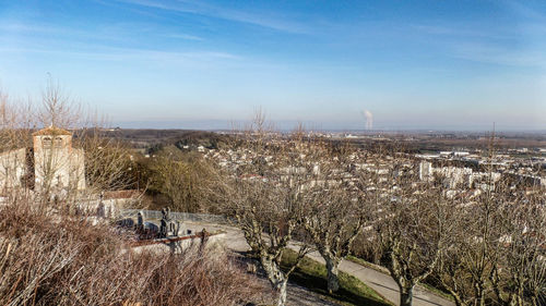 High angle view of cityscape against sky