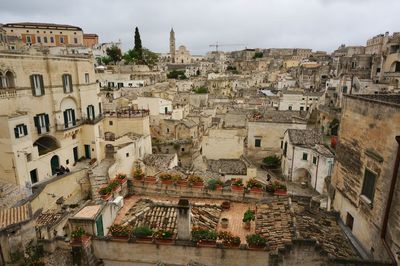 High angle view of buildings in the city of matera