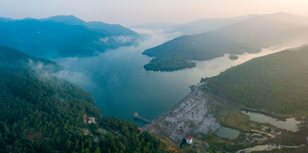 High angle view of mountains against sky