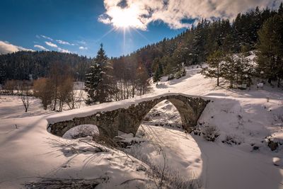 Scenic view of landscape against sky during winter