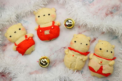 Close-up of christmas decorations on snow