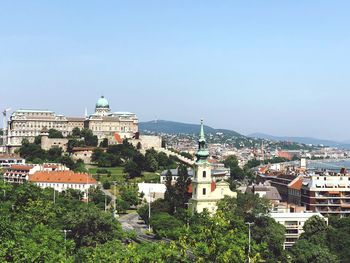 High angle view of buildings in city