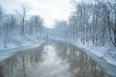 Scenic view of frozen river against sky during winter