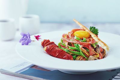 Close-up of food in plate on table