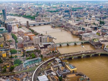 High angle view of bridges over thames river