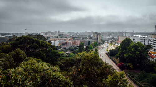 High angle view of townscape against sky