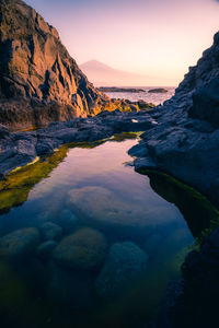 Scenic view of sea against sky during sunset