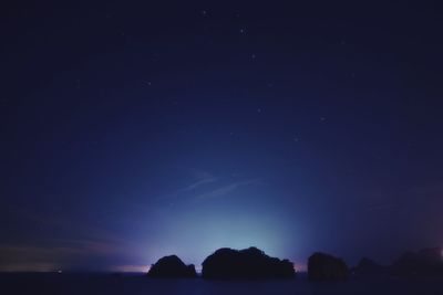 Low angle view of silhouette trees against sky at night