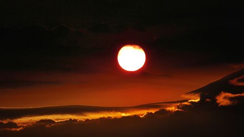 Scenic view of silhouette mountains against sky during sunset