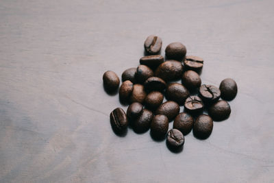 High angle view of coffee beans on table