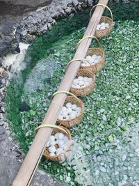 High angle view of bread in basket