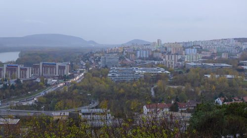 High angle view of townscape against sky