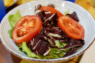 High angle view of food in plate