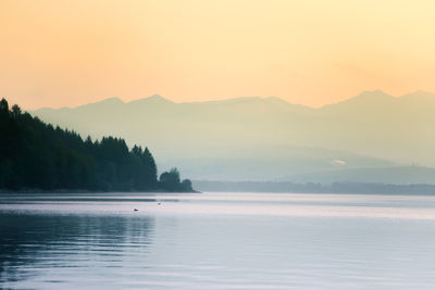 Scenic view of lake against sky during sunset