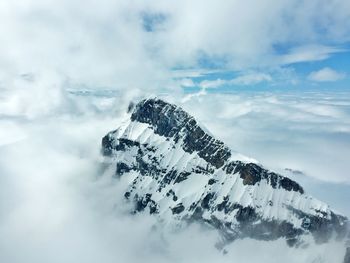 Low angle view of snowcapped mountain against sky