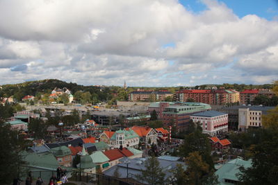 High angle view of townscape against sky