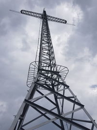 Low angle view of crane against sky